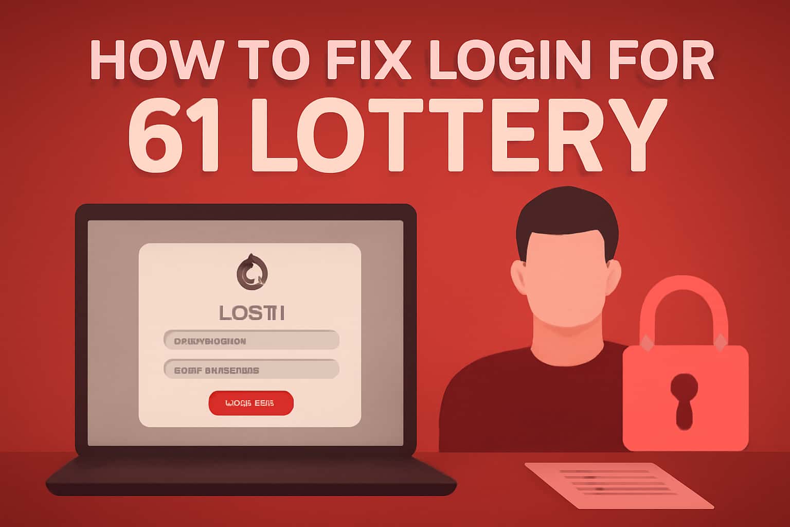 An informational graphic illustrating the process of fixing login issues for 61 Lottery.